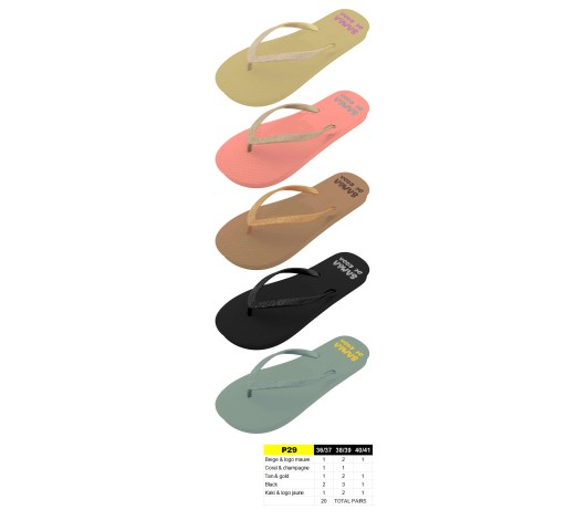 P29 - Tongs Paillettes - du 36 au 41 - 5 couleurs - 20 paires